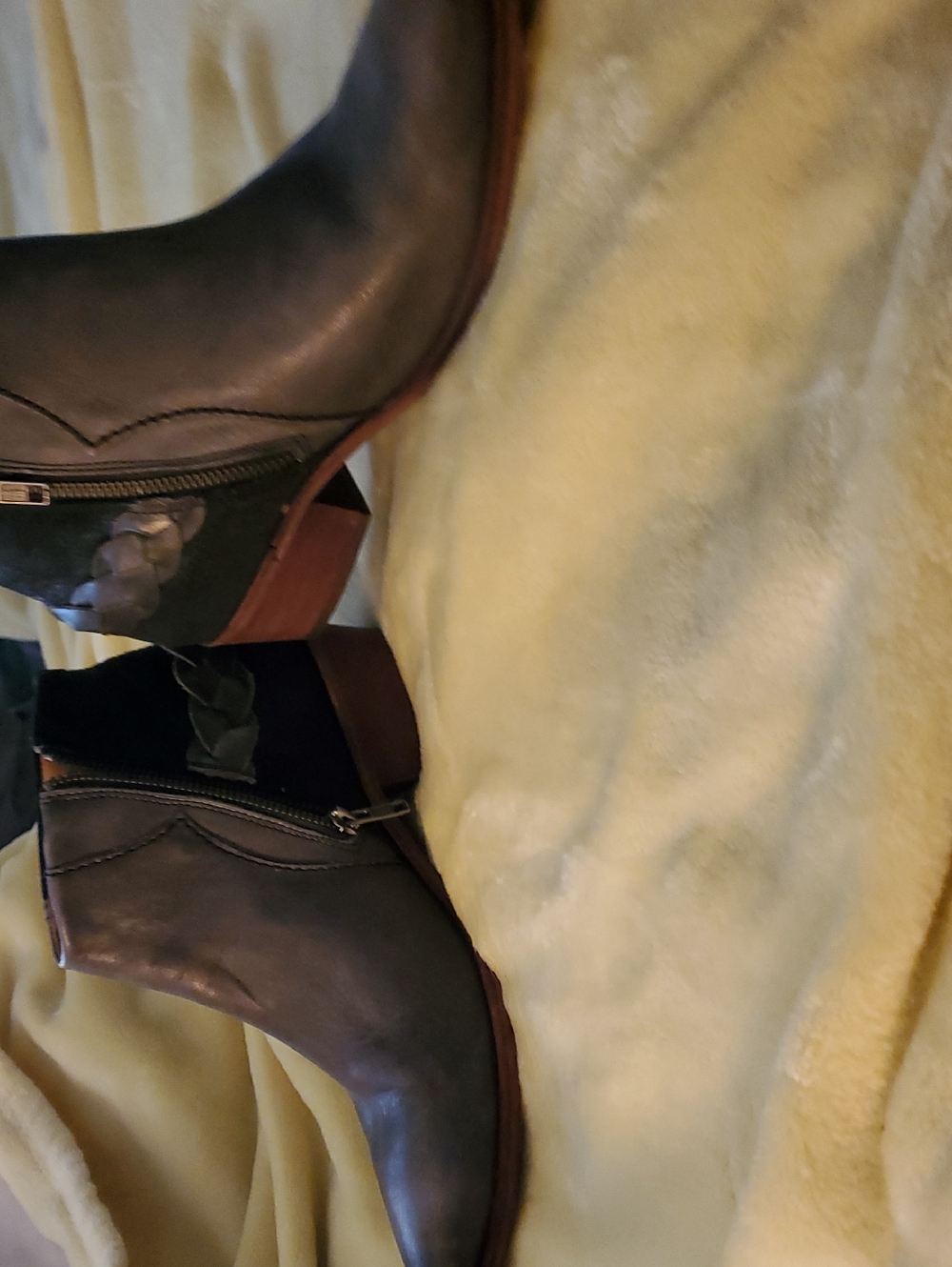 Women's Dark Gray &Black Leather & Suede Ankle Booties with Braid Accent - Picture 3 of 6